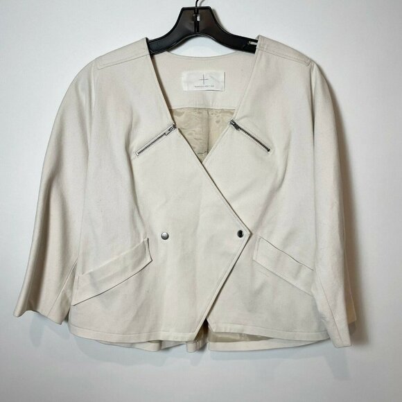 Thakoon Addition Womens Asymmetrical Suit Blazer Jacket Ivory Sz 6 Snap Zipper - Picture 1 of 7